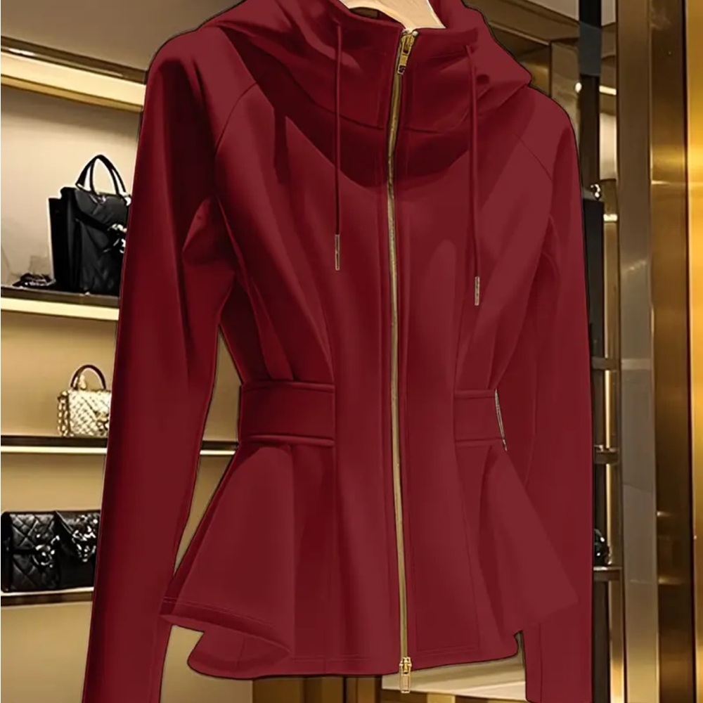 Elegant Women's Burgundy Utility Jacket with Gold Zipper